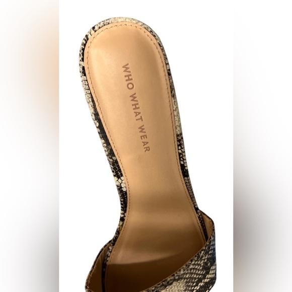 Who What Wear Cream and Brown Snake skin  Mules with Block Heel - Picture 2 of 5
